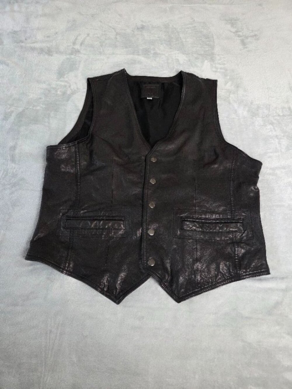 TRISTAN Mens Leather/Cotton Brown Vest Snap Button Sleeveless Biker Waistcoat XL